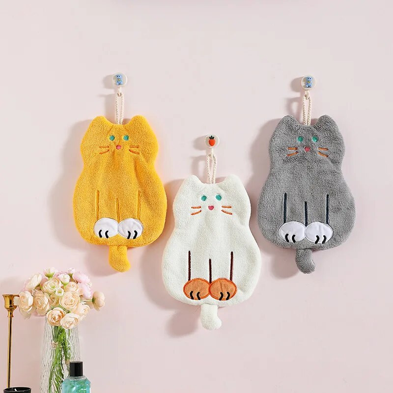 Сладка коралова плюшена кърпа за котка Микрофибърни кърпи за ръце Бързосъхнеща кухненска носна кърпичка Карикатура Аксесоари за баня