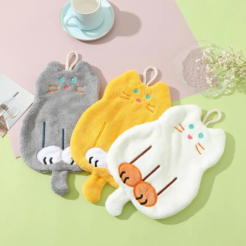 Сладка коралова плюшена кърпа за котка Микрофибърни кърпи за ръце Бързосъхнеща кухненска носна кърпичка Карикатура Аксесоари за баня