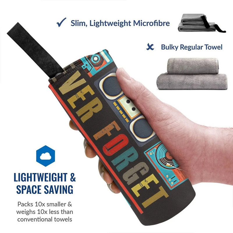 Vintage retro glazbena vrpca iz 80-ih Never Forget T-Shirt Brzosušivi ručnik Teretana Sportska kupka Prijenosni japanski Fujigen Japan Tokai Greco