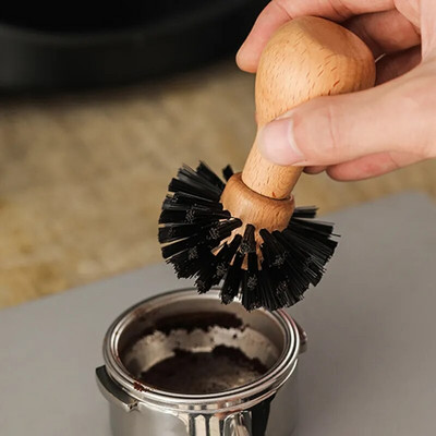 Четка за почистване на портафилтър, четка за почистване на бариста еспресо кафе 51 мм 54 мм 58 мм инструмент с дървена дръжка