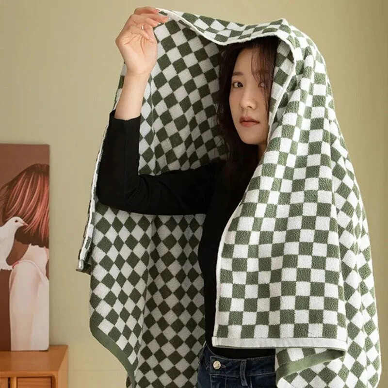 Винтидж карирана кърпа за баня Шахматна дъска Хавлиена кърпа за ръце Абсорбираща лице Баня Домашен хотел На открито Удобни кърпи Kawaii toalla