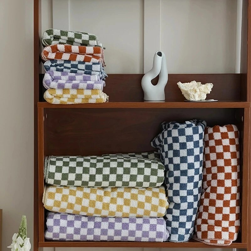Винтидж карирана кърпа за баня Шахматна дъска Хавлиена кърпа за ръце Абсорбираща лице Баня Домашен хотел На открито Удобни кърпи Kawaii toalla