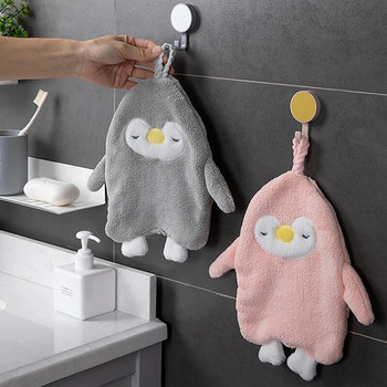 Кухня Баня Абсорбираща многофункционална висяща кърпа за изтриване на ръце Сладък анимационен пингвин Корал Кадифе Мека детска кърпа за почистване