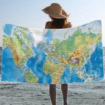 Плажна кърпа за карта на света за плажна баня 27 инча x 60 инча за възрастни, мъже, жени, момичета, подарък