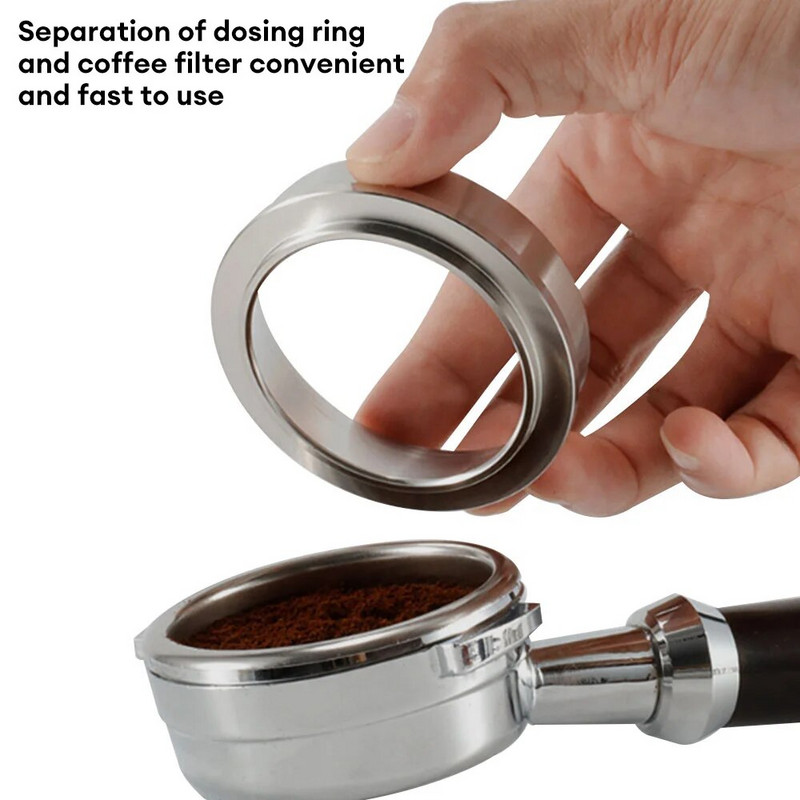 58 мм Пръстен за дозиране на кафе Пръстен за дозиране на кафе от неръждаема стомана 304 Кафе на прах за фуния за еспресо бариста Инструмент за еспресо бариста