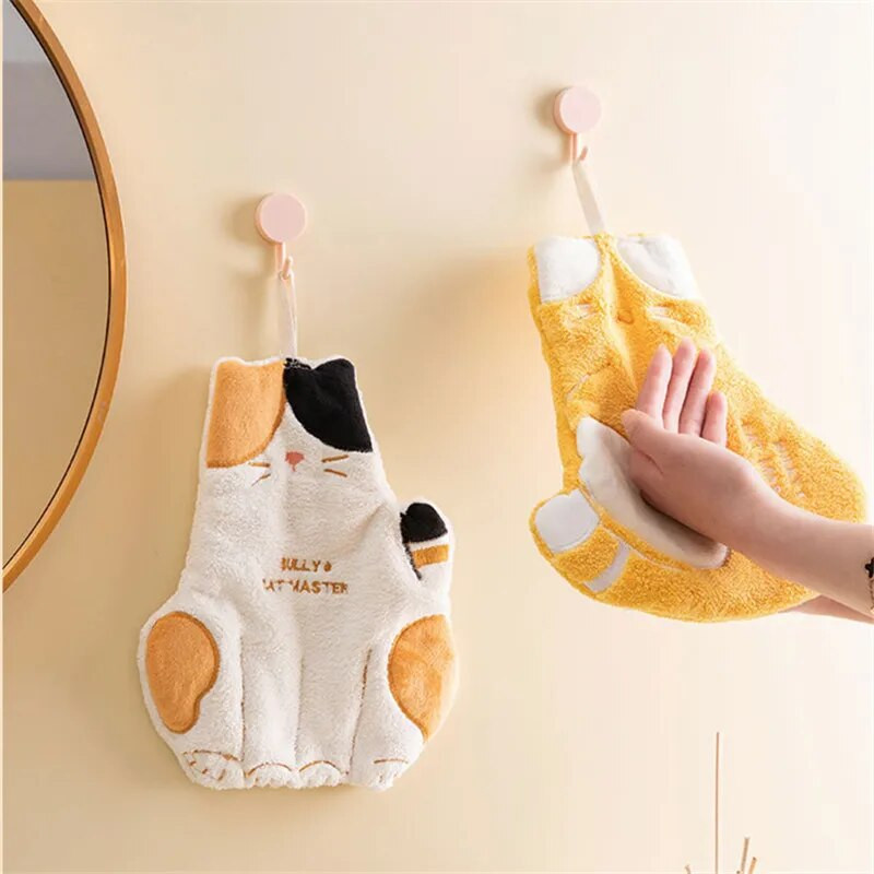 Сладка котка Супер абсорбираща кърпа за ръце Кухня Висяща кърпа за почистване Баня Мека детска кърпа за избърсване на ръце Лице
