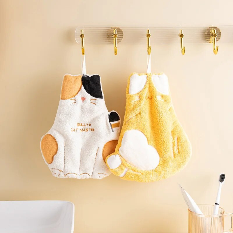 Сладка котка Супер абсорбираща кърпа за ръце Кухня Висяща кърпа за почистване Баня Мека детска кърпа за избърсване на ръце Лице