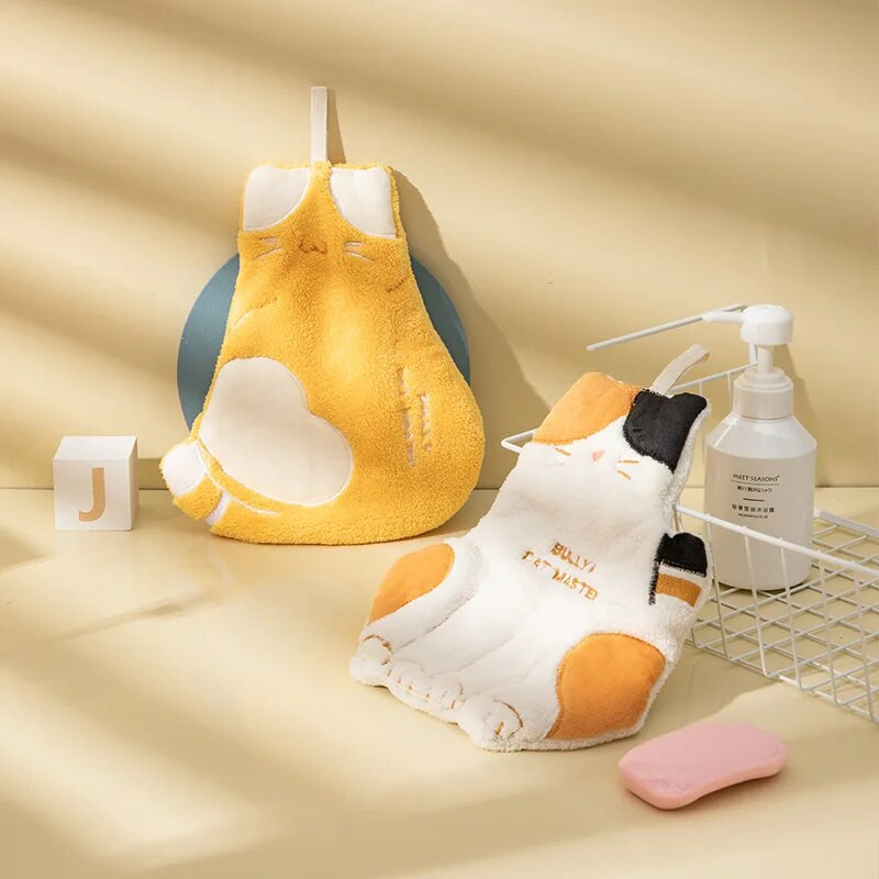 Сладка котка Супер абсорбираща кърпа за ръце Кухня Висяща кърпа за почистване Баня Мека детска кърпа за избърсване на ръце Лице
