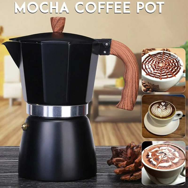 150 ml 300 ml ретро дървена дръжка Espresso Maker Moka Pot Класически италиански инструменти за кафене Аксесоари за кухненско кафене