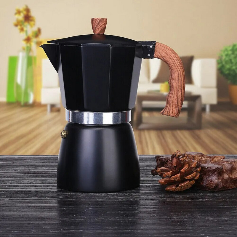150 ml 300 ml ретро дървена дръжка Espresso Maker Moka Pot Класически италиански инструменти за кафене Аксесоари за кухненско кафене