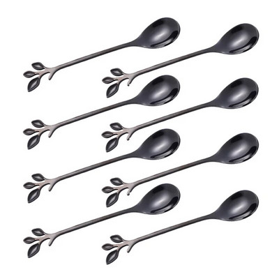 8PCS Творчески листа от неръждаема стомана Лъжица за кафе Лъжица за сладолед Чай Лъжици за разбъркване Кухненски аксесоари Декорация на прибори