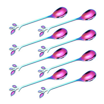 8PCS Творчески листа от неръждаема стомана Лъжица за кафе Лъжица за сладолед Чай Лъжици за разбъркване Кухненски аксесоари Декорация на прибори