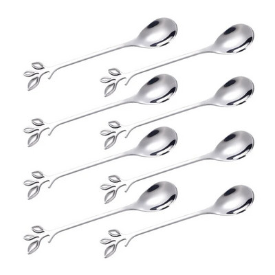 8PCS Творчески листа от неръждаема стомана Лъжица за кафе Лъжица за сладолед Чай Лъжици за разбъркване Кухненски аксесоари Декорация на прибори