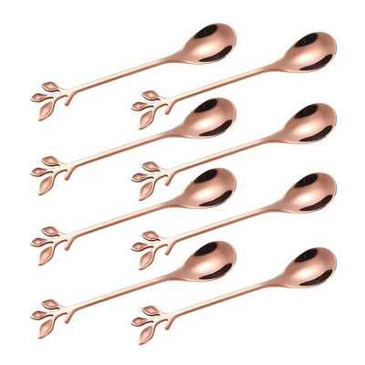 8PCS Творчески листа от неръждаема стомана Лъжица за кафе Лъжица за сладолед Чай Лъжици за разбъркване Кухненски аксесоари Декорация на прибори