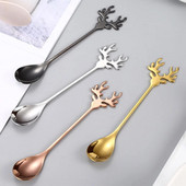 Карикатура от неръждаема стомана Коледна лъжица за лосове Сладка глава на елен Мини лъжици за сладолед Кафе Десерт Лъжица за разбъркване Сервии