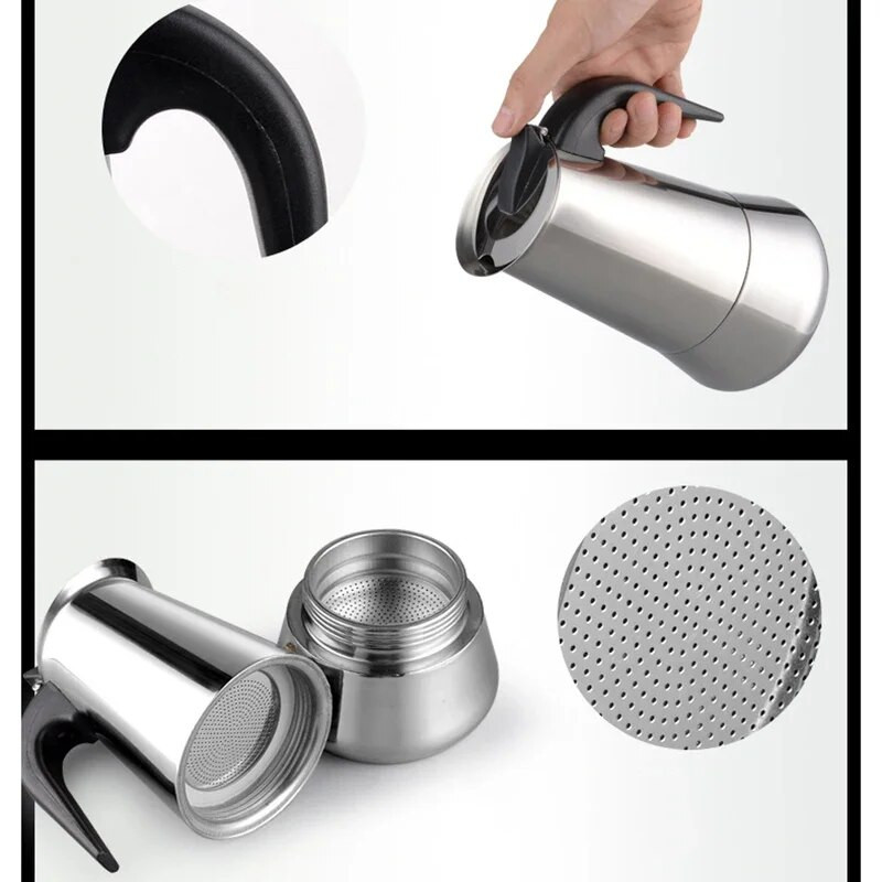 Lončić za kavu Moka na vrhu štednjaka Filter od nehrđajućeg čelika Talijanski aparat za espresso kavu Alat za perkolator Mocha Cafetiere 100/200/300/450 ml