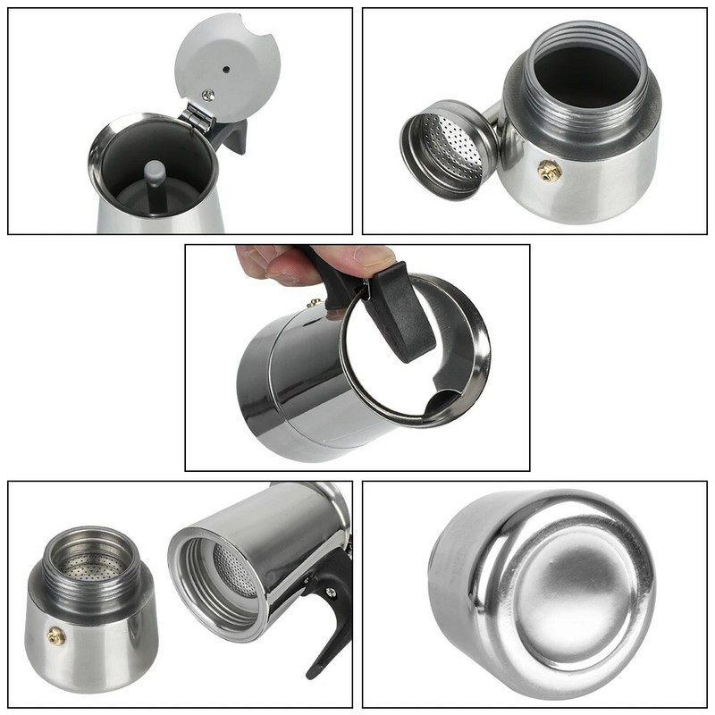 Кафемашина Moka от неръждаема стомана 2/4/6/9 чаши Кафеварка Кафеварка Кафеварка за Кухня Мока Еспресо Лате Филтър за печка