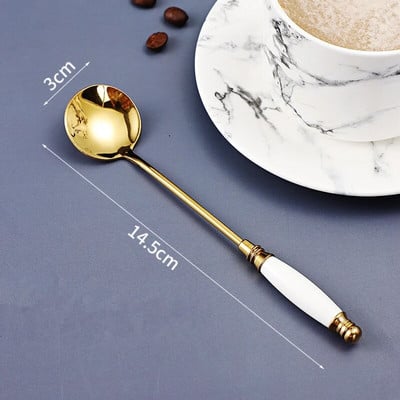 Keraminės rankenos stori nerūdijančio plieno šaukštai buičiai sriubai desertui kavai valgomojo stalo reikmenys virtuvė namams