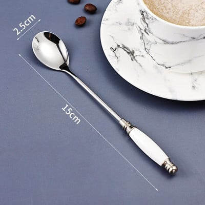 Keraminės rankenos stori nerūdijančio plieno šaukštai buičiai sriubai desertui kavai valgomojo stalo reikmenys virtuvė namams