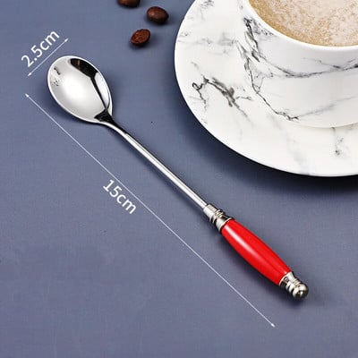 Keraminės rankenos stori nerūdijančio plieno šaukštai buičiai sriubai desertui kavai valgomojo stalo reikmenys virtuvė namams