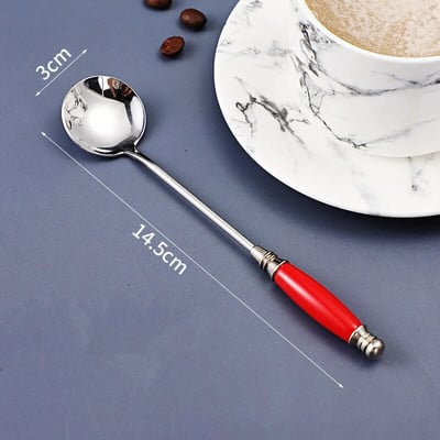 Keraminės rankenos stori nerūdijančio plieno šaukštai buičiai sriubai desertui kavai valgomojo stalo reikmenys virtuvė namams