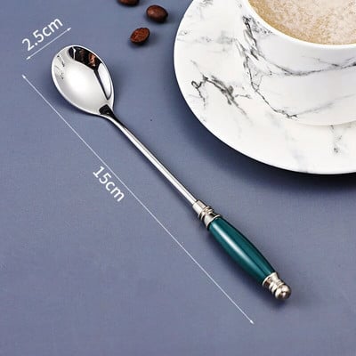 Keraminės rankenos stori nerūdijančio plieno šaukštai buičiai sriubai desertui kavai valgomojo stalo reikmenys virtuvė namams