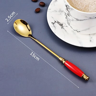 Keraminės rankenos stori nerūdijančio plieno šaukštai buičiai sriubai desertui kavai valgomojo stalo reikmenys virtuvė namams