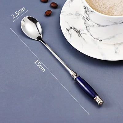 Keraminės rankenos stori nerūdijančio plieno šaukštai buičiai sriubai desertui kavai valgomojo stalo reikmenys virtuvė namams