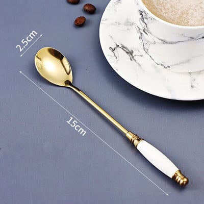 Keraminės rankenos stori nerūdijančio plieno šaukštai buičiai sriubai desertui kavai valgomojo stalo reikmenys virtuvė namams