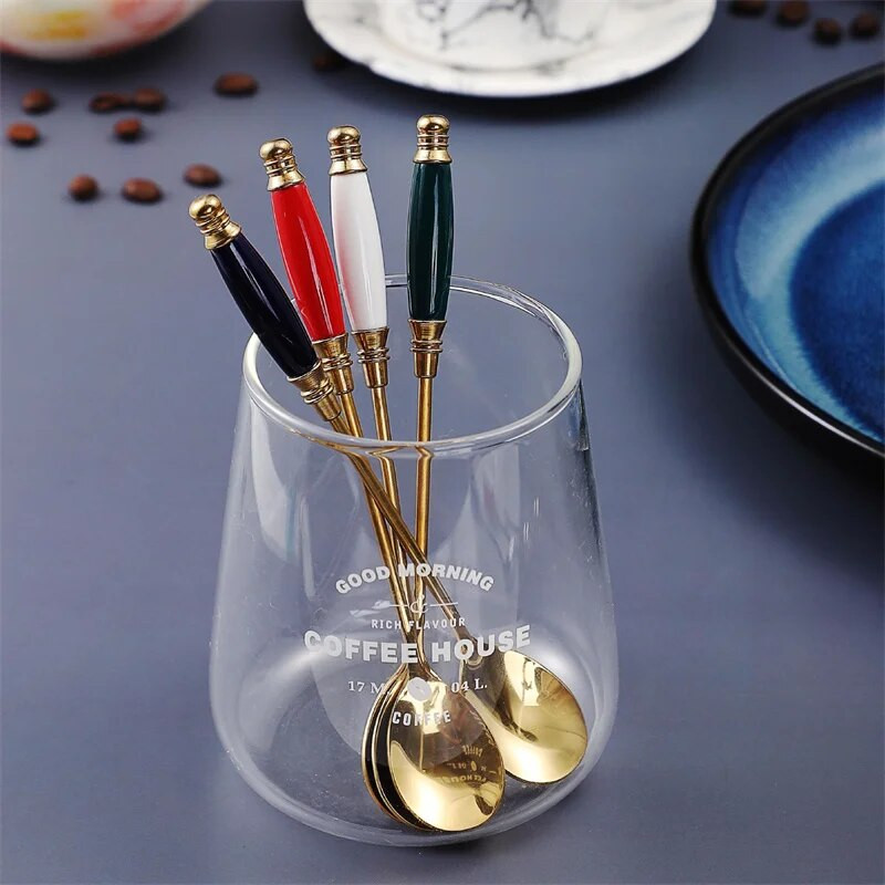 Keraminės rankenos stori nerūdijančio plieno šaukštai buičiai sriubai desertui kavai valgomojo stalo reikmenys virtuvė namams