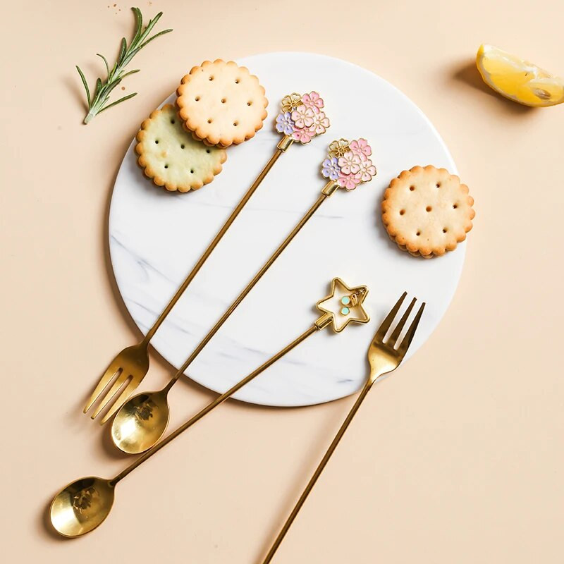 Лъжица за кафе Sakura Сладка лъжица за цветя от неръждаема стомана Десертна закуска Детска лъжица Лъжица за сладолед Чаша за чай Лъжица Кухненски прибори за хранене