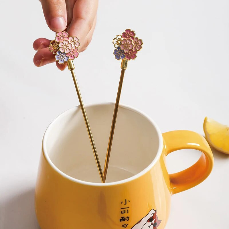 Лъжица за кафе Sakura Сладка лъжица за цветя от неръждаема стомана Десертна закуска Детска лъжица Лъжица за сладолед Чаша за чай Лъжица Кухненски прибори за хранене