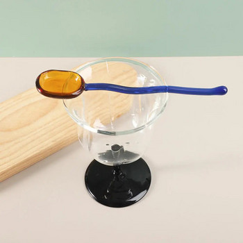 Творческа лъжица за млечен десерт Цветна прозрачна стъклена лъжица, устойчива на висока температура Сладка лъжица за разбъркване на кафе с дълга дръжка