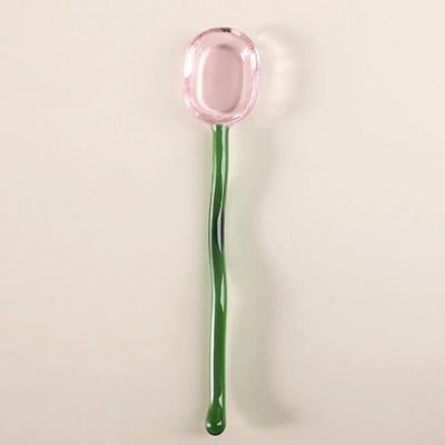 Kūrybinis pieno desertinis šaukštas Spalvingas skaidrus aukštai temperatūrai atsparus stiklinis šaukštas mielas ilga rankenėlis kavos maišymo šaukštas