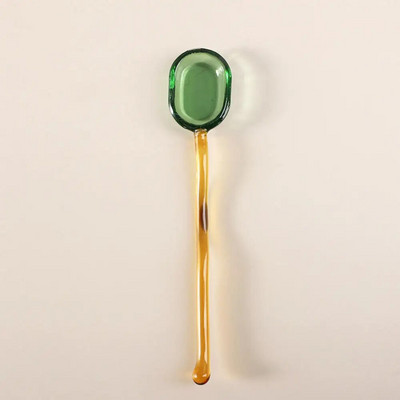 Kūrybinis pieno desertinis šaukštas Spalvingas skaidrus aukštai temperatūrai atsparus stiklinis šaukštas mielas ilga rankenėlis kavos maišymo šaukštas