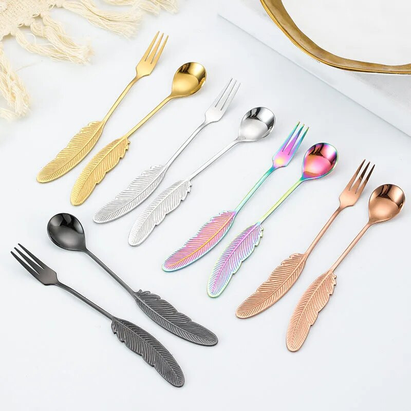 Лъжица с пера Вилица от неръждаема стомана Десертна чаена лъжичка Кафе Лъжица за разбъркване Сервии Прибори Фестивални подаръци Кухненски аксесоари