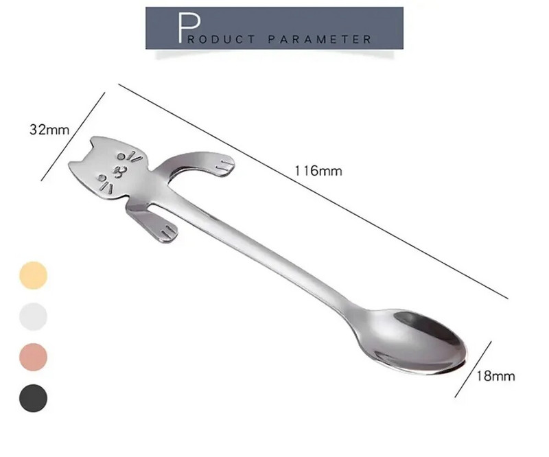Ново пристигане Мини 304 неръждаема стомана анимационна котешка лъжица с дълга дръжка Прибори за хранене Инструменти за пиене на кафе Кухненска джаджа Кухненски инструменти