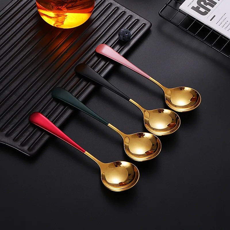 17,2 см*4,6 см Лъжици за кафе от неръждаема стомана С кръгла глава Домашен чай Сладолед Десертна лъжица Вечеря Кухненски аксесоари