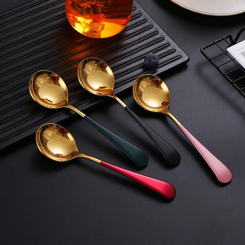 17,2 см*4,6 см Лъжици за кафе от неръждаема стомана С кръгла глава Домашен чай Сладолед Десертна лъжица Вечеря Кухненски аксесоари