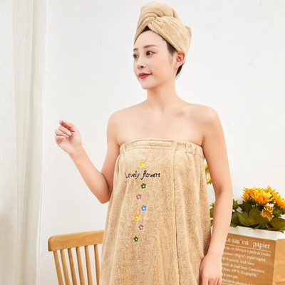 2 vnt Nešiojami vonios rankšluosčiai + plaukų džiovinimo kepurė Koralų vilnos rinkinys Minkštas sugeriantis meilės gėlių siuvinėtas vamzdelis viršutinis vonios rankšluostis