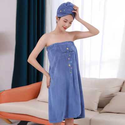 2 vnt Nešiojami vonios rankšluosčiai + plaukų džiovinimo kepurė Koralų vilnos rinkinys Minkštas sugeriantis meilės gėlių siuvinėtas vamzdelis viršutinis vonios rankšluostis