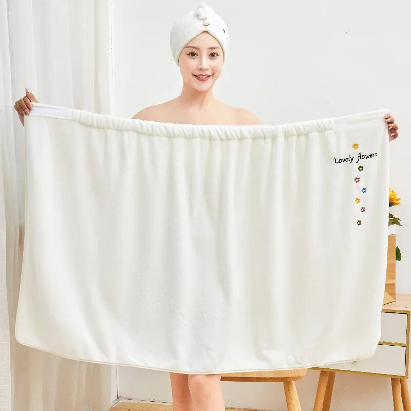 2 vnt Nešiojami vonios rankšluosčiai + plaukų džiovinimo kepurė Koralų vilnos rinkinys Minkštas sugeriantis meilės gėlių siuvinėtas vamzdelis viršutinis vonios rankšluostis