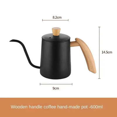 Чайник за изливане на кафе от неръждаема стомана 304 Тънко гърне с дълга висяща дървена дръжка Чайник за кафе Кафе с гъша шийка Градуиран