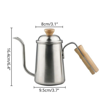 Тенджера за кафе с дълъг тесен накрайник - Дървена ръчна ръчна наливна кана за кафе от неръждаема стомана 304