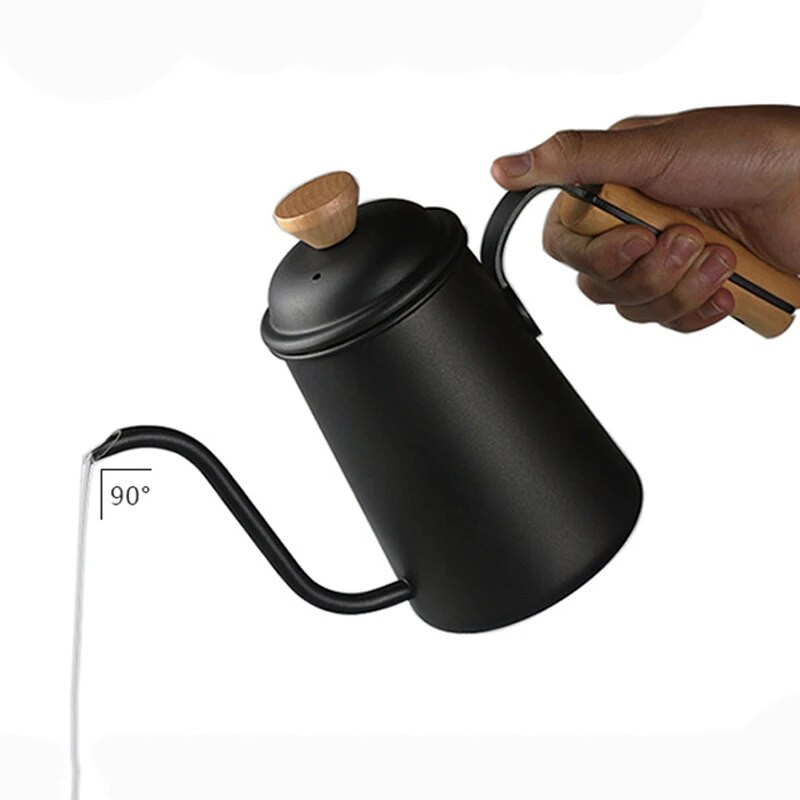 Тенджера за кафе с дълъг тесен накрайник - Дървена ръчна ръчна наливна кана за кафе от неръждаема стомана 304