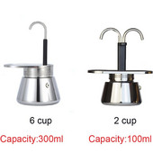 Moka Puodo dvigubas vamzdelis 304 Nerūdijančio plieno kavos puodas Itališkas kavos puodas Espresso Mini Rankinis Kavos Puodelis Virtuvės įrankis