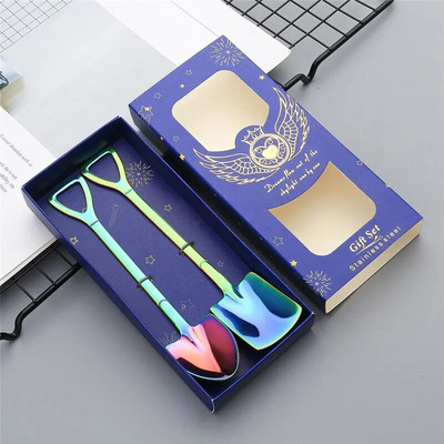 Kreatív Retro görögdinnye lapát kávéskanál rozsdamentes acél desszert kanál fagylalt kanál hegy Lapos lapát karácsonyi ajándékokhoz