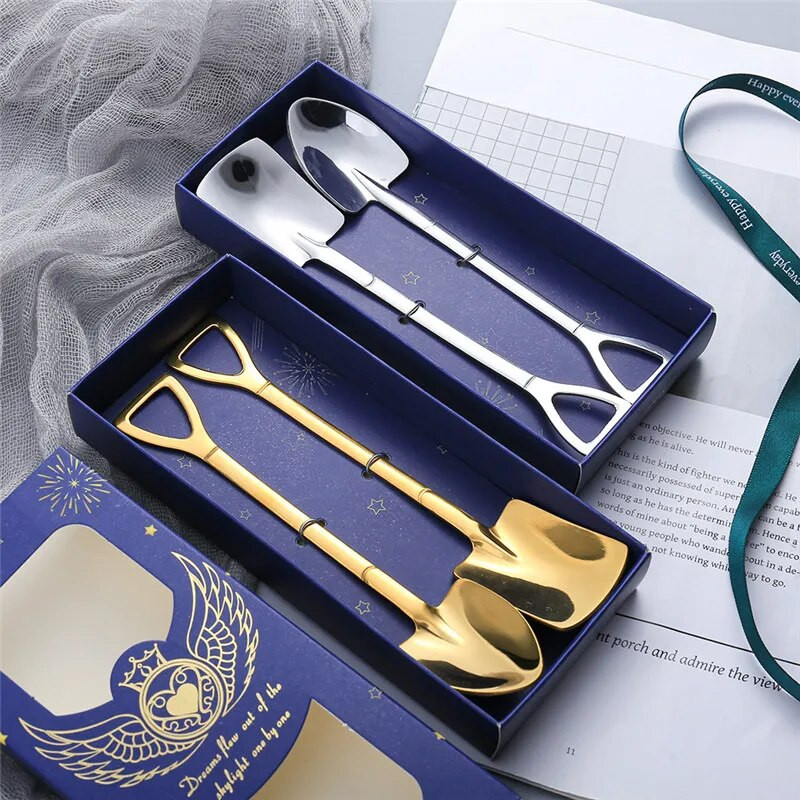 Kreatív Retro görögdinnye lapát kávéskanál rozsdamentes acél desszert kanál fagylalt kanál hegy Lapos lapát karácsonyi ajándékokhoz