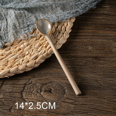 Ručno stisnuta retro žlica za kavu u japanskom stilu Keramička žlica Žlica za kavu s dugom drškom Žlica od grube keramike Kućna žlica za čaj