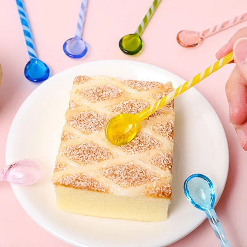 Творческа цветна стъклена бъркалка Лъжица Цветна стъклена бъркалка Симпатична дълга дръжка Сок за кафе Удължена лъжица Сервиз